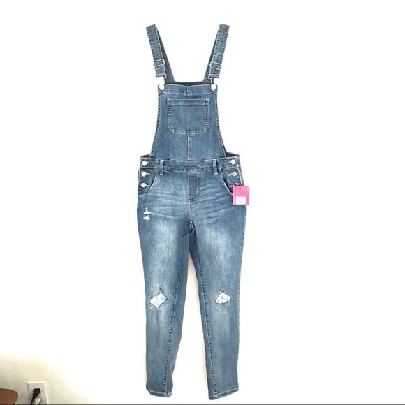 SO light wash distressed overalls girls14 - Picture 2 of 10